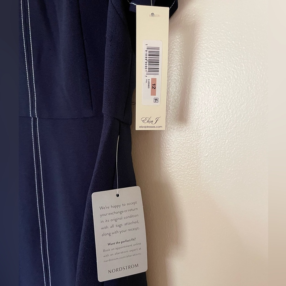 Eliza J NWT | Flutter Sleeve High Neck Navy Dress - Picture 3 of 5